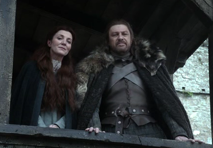 From left to right: Catelyn Stark (Tully), and Eddard Stark Lord of Winterfell and Warden of the North